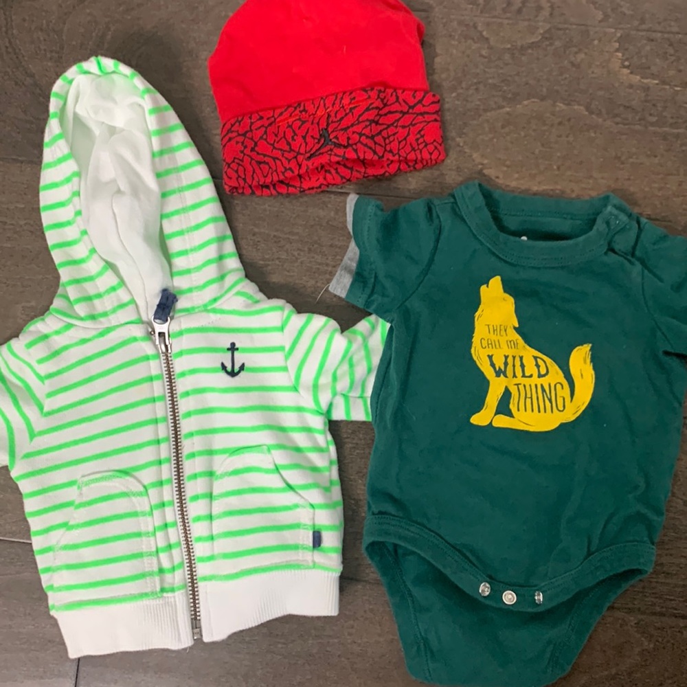 Jordan carters newborn zip jacket onsie and hat lot NB
